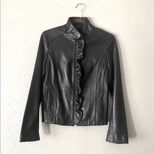 JNY Butter Soft Leather Moto Ruffle Front- Size: S